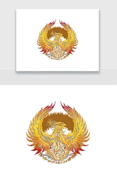 高贵凤凰鸟类金黄免扣元素