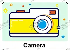 英语单词卡片 【酷图网】幼儿辨识卡,单词卡,卡通单词卡,Camera,卡通照相机,摄影,拍照,卡通相机,照相机,矢量图,AI,MBE风格相机,MBE风格,相机素材,矢量相机,移动设备素材,海报素材