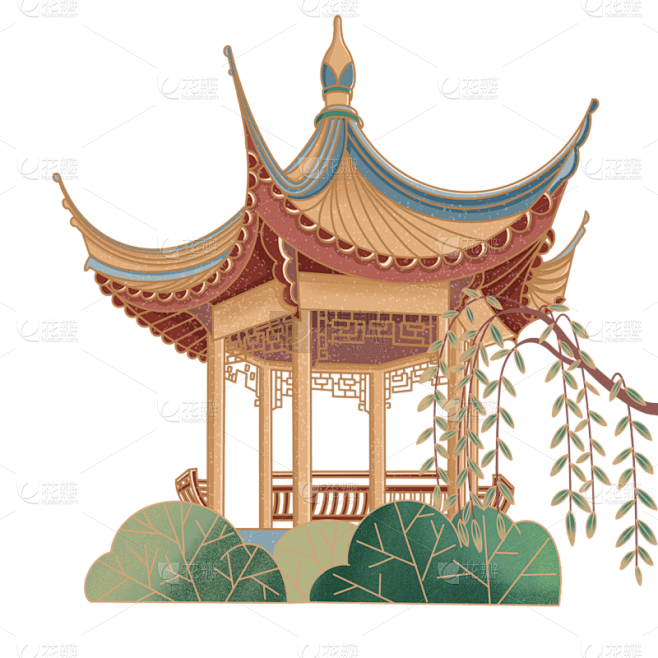 中国风古风建筑物大尺寸插画