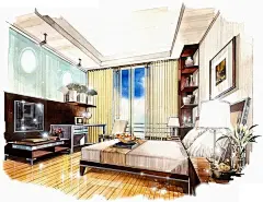 室内手绘效果图表现 来自意匠id - 微博