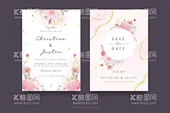 浪漫手绘花卉婚礼请谏感谢卡矢量  - 源文件下载【酷图网】婚礼,水彩,优质的,花的,手绘,叶子,优雅的,感谢卡,乡村,植物,请谏,婚礼请谏,邀请卡,