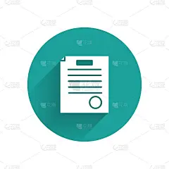 白色通缉令图标与长影子隔离。搜查令，警方报告，传票。正义的概念。绿色圆圈按钮。矢量图