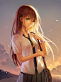 少女 异色瞳 制服 夕阳 日落黄昏 动漫 二次元 妖异