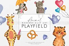 可爱童趣水彩卡通动物幼儿插画透明背景图片素材图片