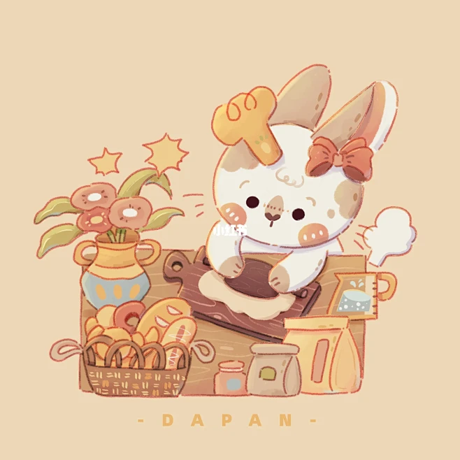 小兔子的面包屋丨动物插画丨附线稿