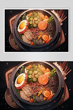 AI数字艺术韩国石锅拌饭美食插画-众图网
