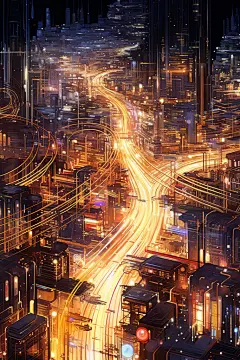 大气赛博朋克现代城市建筑插画