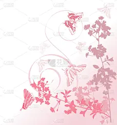 粉色樱花树花与蝴蝶