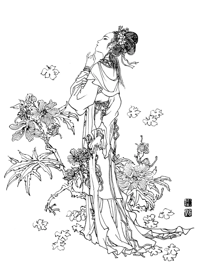 中国民间神话人物百幅白描图_花神_罗汉_...