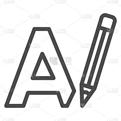 字母A和铅笔，书写线图标，语言学概念，白色背景上的大A绘图矢量符号，轮廓风格图标的移动概念和网页设计
