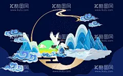中国风国潮背景  - 源文件下载【酷图网】山水画,插画,风景,仙鹤,白鹤,花鸟,传统元素,传统素材,山峰,桃花树,国峰崛起,国风插图,壁画,挂画,绘画,风景画,板绘国画,水墨,水墨山水,水墨画,装饰画,抽象,意境,创意,祥云,云雾,综艺,国潮,国风元素,电子水墨画