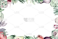 蔬菜健康绿色有机集水彩饮食菜单与朝鲜蓟，花椰菜，菠菜，芹菜维他命卷心菜，韭菜和洋葱插图。分离生菜和萝