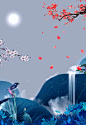 中国风梅花花瓣下的瀑布背景素材高清素材 莲花 免费下载 页面网页 平面电商 创意素材