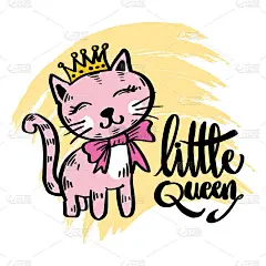 小皇后手印。时尚印花可爱的猫与皇冠。