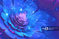 Blue glowing flower abstract background with violet particles_创意图片