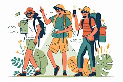 扁平风旅游山野徒步插画
