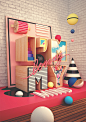 C4D-低边形#2.5D #扁平化风格#建模