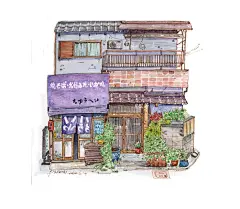 钢笔淡彩❤炒面·御好烧·章鱼烧小店_妮苧Basira__插画师作品_涂鸦王国gracg.com