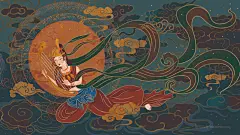 敦煌手国风手绘文艺敦煌飞天仙女插画 (8)