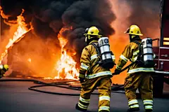 防毒面具消防员救火背影摄影图片