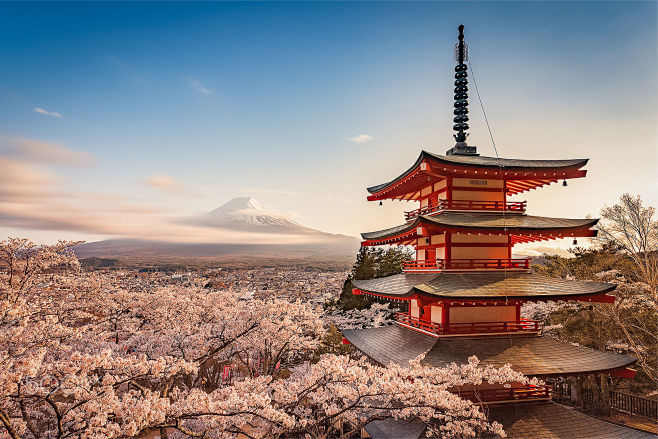 japanbeautifullandscapemountainfujiandchureitoredpagoda