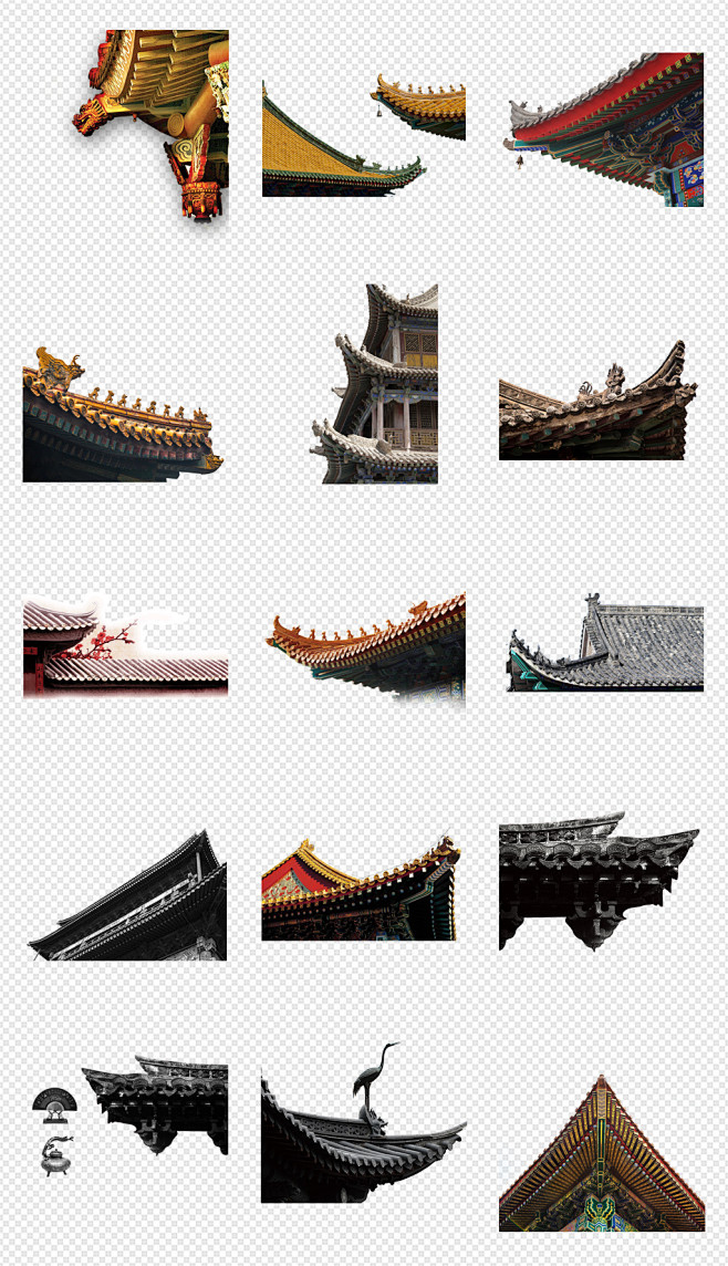 中国风古典屋檐建筑屋顶古代瓦房背景PNG