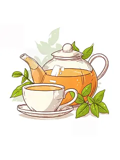 茶壶茶杯茶画手绘插画 (1)