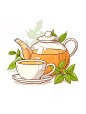 茶壶茶杯茶画手绘插画 (1)
