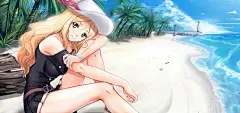 女孩,沙滩,大海,可爱动漫少女桌面壁纸