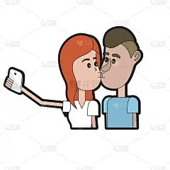 情侣接吻和用智能手机自拍