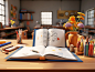 Open book on white desk with school supplies 3d stock photos, in the style of rendered in unreal engine, cartoon compositions, 8k resolution, atey ghailan, hyper-realistic oil, lively storytelling, mathematical precision