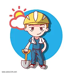 手绘卡通夏日阳光下的工人