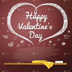 亮红色的节日黑板上写着“情人节快乐”的祝词
