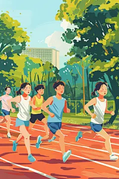 AI数字艺术扁平风校园运动会人物插画-众图网
