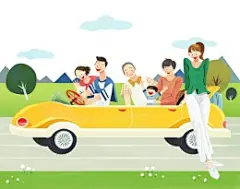 亲子郊游旅行纪念合影手绘温馨家庭插画