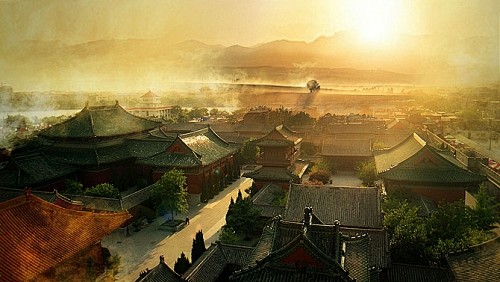 Photoshop 给古建筑图片加上霞光...