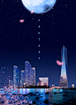 繁星夜空 高悬明月 都市夜晚 简约时尚 渐变主题海报设计PSD ti357a3912