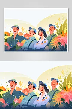 数字艺术五一劳动节各职业卡通人物插画