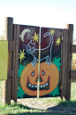 This whimsical gate is a perfect complement to your more conventional fall decorations: pumpkins on porches, corn stalk bundles on lampposts, etc. Learn more about driveway gates at http://landscaping.about.com/od/drivewaysandwalkways1/a/driveway_gates.ht