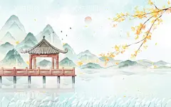 古风风景插画  - 源文件下载【酷图网】古风,山水,风景,海报,插画,中国风,历史,文化,古色古香,古韵,传统,传承,PNG,壁纸,封面,装饰,原创,设计,垂柳,燕子,亭台楼阁,青山绿水,杏花,景色,水墨,竖版,竖图
