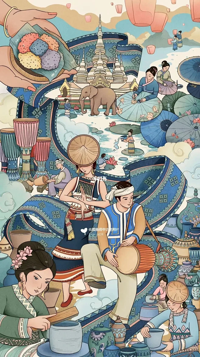 傣族插画｜56民族插画｜非遗插画