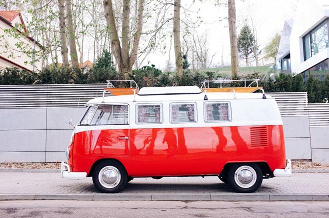 red and white van at...