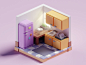 Meeting Doodles - Tiny Kitchen yellow orange purple illustration tiny low poly isometric b3d blender