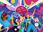 Disco Dribbble illustrator art clock music people disco party color flat design vector illustration