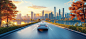 kimberly_gk680_A_white_car_driving_on_the_highway_in_a_cartoon__1