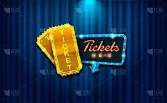 灯光标志票上的窗帘与聚光灯的背景