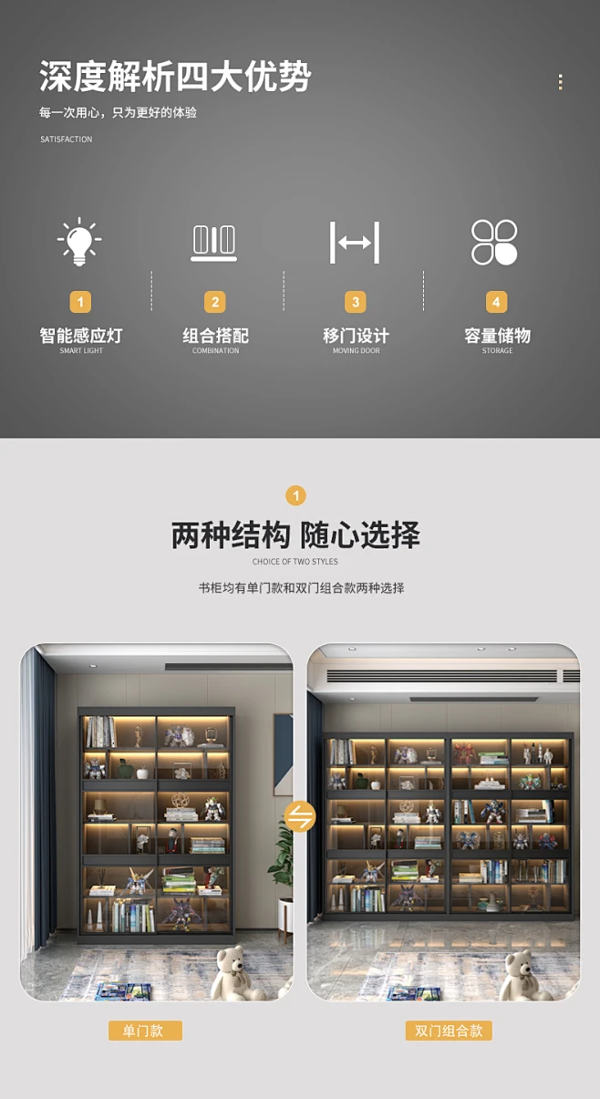 定制书柜组合带门落地玻璃门手办展示柜全墙满墙置物实木书房书架-tmall.com天猫-花瓣网