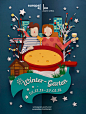 Winter-Garten : paper, papercut, papercraft, craft, winter, advertising, tree, snow, chalet, man, women, cheese, train 