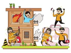 楼房失火 灭火救治 安慰人群 团结合作 团队协作插图插画设计AI tid111t002199