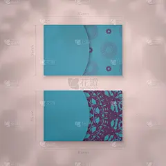 蓝绿色的名片模板与希腊紫色装饰您的品牌。